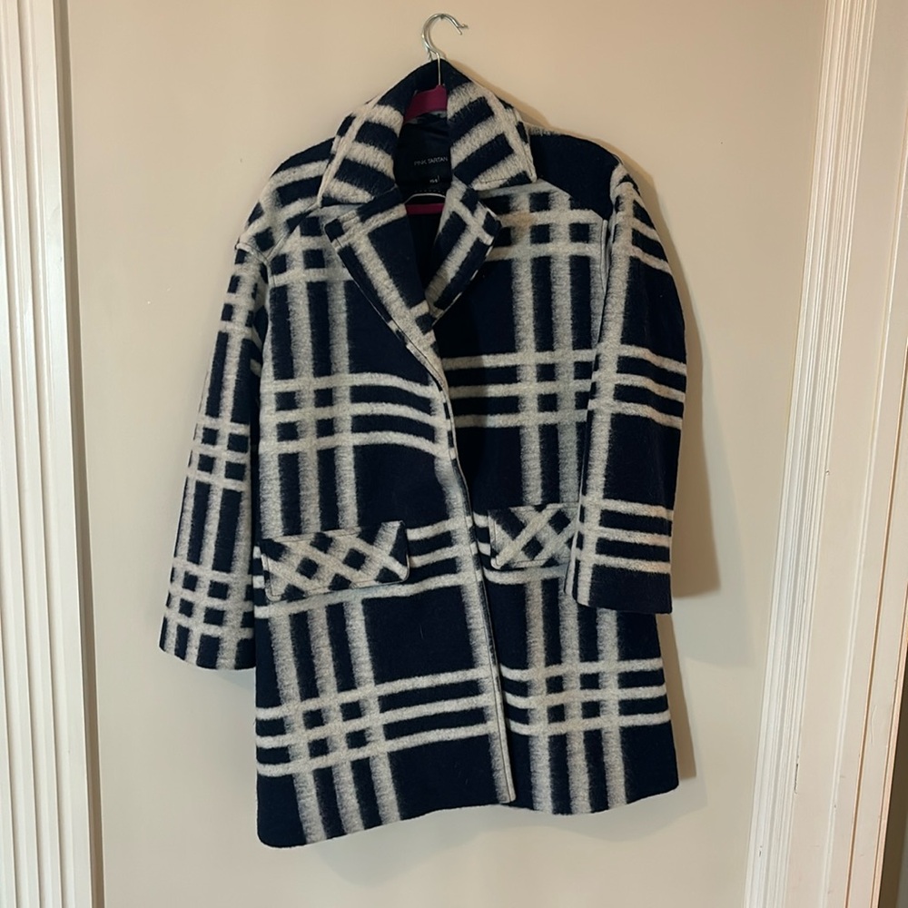 Pink Tartan navy and white plaid coat